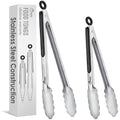 Hotec Stainless Steel Kitchen Tongs, Set of 2-9" and 12", Locking Metal Food Tongs for Cooking, Serving, BBQ, Grill Non-Slip Grip