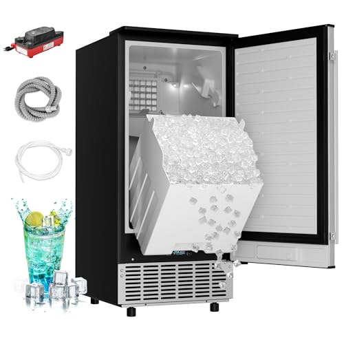 EUHOMY Under Counter Ice Maker with Drain Pump, 100 lbs/Day Ice Machine, Auto-Cleaning & 24H Timer, Stainless Steel Commercial Ice Maker with 24 lbs Storage for Home/Bar/Cafe/Restaurant