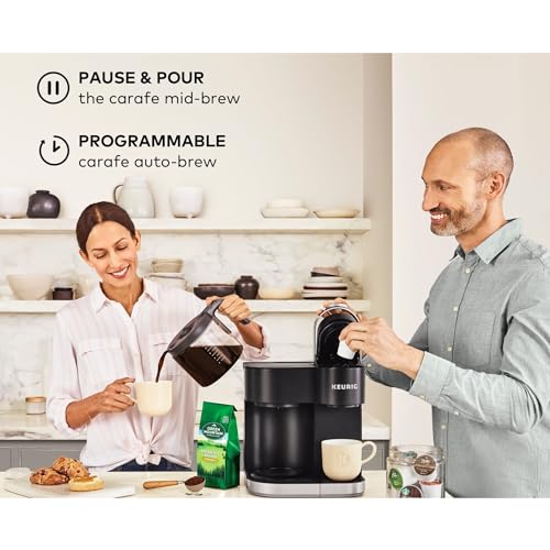 Keurig K-Duo Single Serve K-Cup Pod & Carafe Coffee Maker, with Multiple Brew Sizes, 60oz Removable Reservoir, Programmable Auto Brew Carafe, Black
