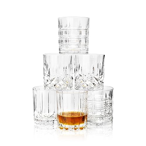 KANARS Crystal Whiskey Glasses, Mixed 10 Oz Scotch Glasses Set of 6, Rock Bar Tumblers 3 Patterns in Luxury Gift Box for Birthday, Anniversary, Housewarming, Father's Day and Wedding