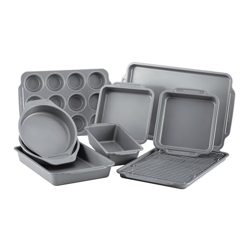 Farberware Nonstick Bakeware Set with Cooling Rack, 10-Piece, Gray