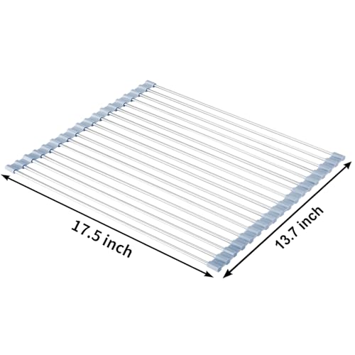 MECHEER Over The Sink Dish Drying Rack, Stainless Steel Roll Up Dish Drying Rack Kitchen Dish Rack Sink Drying Rack, Foldable Dish Drainer, 17.5''x13.7''