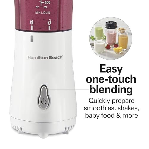 Hamilton Beach Portable Blender for Shakes and Smoothies, 14 Oz BPA Free Travel Cup & Lid, Durable Stainless Steel Blades, Personal Smoothie Blender, White ( 51101V)