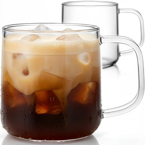 Aquach Glass Coffee Mugs, 20 oz Large Clear Drinking Glasses, Dishwasher & Microwave Safe, Everyday Use for Coffee Tea Juice, Home Office Kitchen Essentials, 2-Pack
