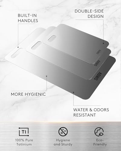Katori Titanium Cutting Board, 100% Pure Titanium Cutting Boards For Kitchen, Best Non Toxic chopping board, Dishwasher safe, Hygiene and Durability for Meat and fruit, New Package Design (3 PCS)