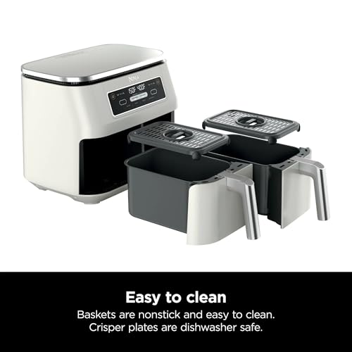 Ninja Foodi 4-in-1 8-qt. 2-Basket Air Fryer with DualZone Technology, 4 Functions, Smart Finish, Roast, Air Fry, Reheats, & Dehydrates, White, DZ100WH (Renewed)