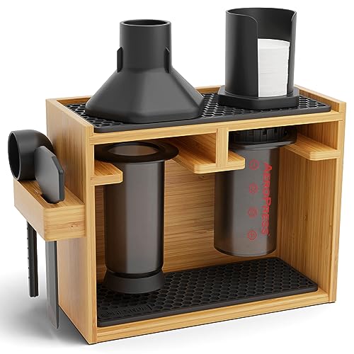 HEXNUB Organizer Stand for AeroPress Bamboo Coffee Caddy Original Black