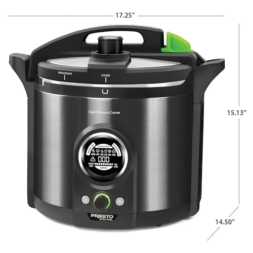 Presto 02144 12-Quart Digital Pressure Canner - Digital Display, Waterbath Capable, 10-Built-In Safety Features, Recipe Book, Black Stainless Steel