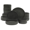 Gibson Elite Deerfield 16-Piece Stoneware Dinnerware Set – Matte Black Reactive Glaze Plates and Bowls, Stackable, Modern Design, Service for 4 – Microwave & Dishwasher Safe