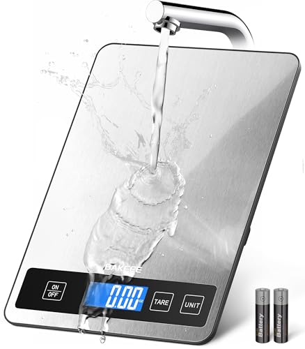 BakFee Food Scale - 15kg/33lb Digital Kitchen Scale with Full-View LCD Display, Grams and Ounces, Easy Clean Stainless Steel, 6 Units with Tare Function, Precise for Baking, Cooking & Meal Prep, Black