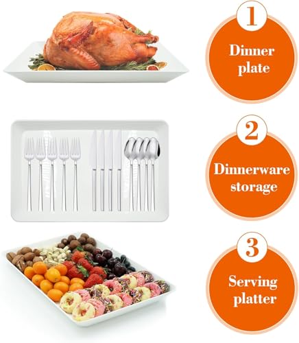 AMGBZT Serving Tray Platter, 4 Pack Food Tray for Veggie Fruit Snack Dessert Cookie Cheese, Food Trays for Party Supplies Display, Plastic Platters for Serving Food, Large White Trays, BPA Free