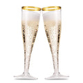 Munfix 100 Pack Gold Plastic Champagne Flutes, 5 Oz Clear Plastic Toasting Glasses Fancy Disposable Wedding Party Cocktail Cups with Gold Rim