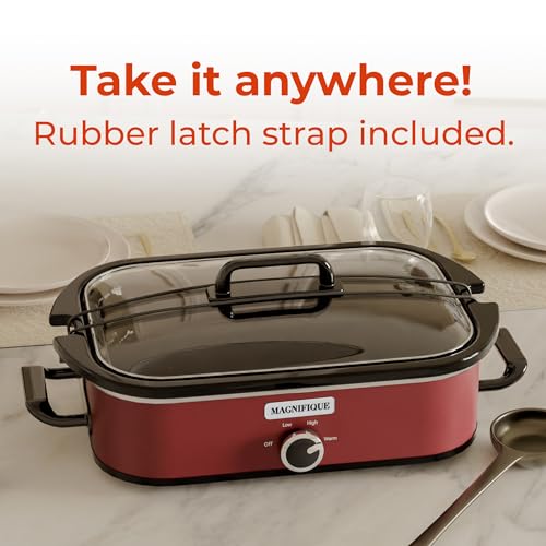 [NEW] MAGNIFIQUE 4-Quart Slow Cooker with Casserole Manual Warm Setting - Perfect Kitchen Small Appliance for Family Dinners, Dishwasher Safe Crock, Red