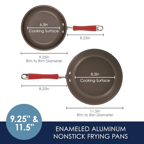 Rachael Ray Cucina Nonstick Frying Pan Set / Fry Pan Set / Skillet Set - 9.25 and 11 Inch, Cranberry Red