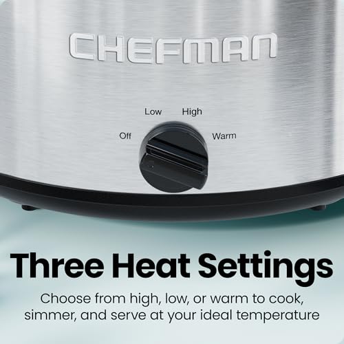 Chefman Slow Cooker 7 Quart, Large Family Size Slow Cooker with Low, High & Warm Settings, Removable Ceramic Crock, Tempered Glass Lid, Dishwasher-Safe for Easy Cleanup, Stainless Steel