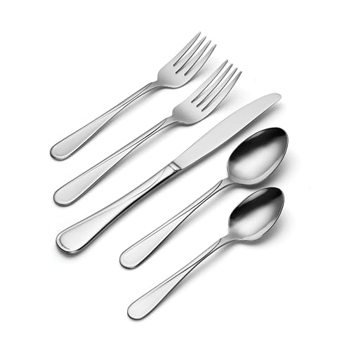 Oneida Silverware Set For 4, Flight 20-Piece Everyday Flatware Set, Service For 4, 18/0 Stainless Steel, Swirl, Mirror Finish, Dishwasher Safe, Knives Spoons and Forks Set, Dining (Silver, 20 Pieces)