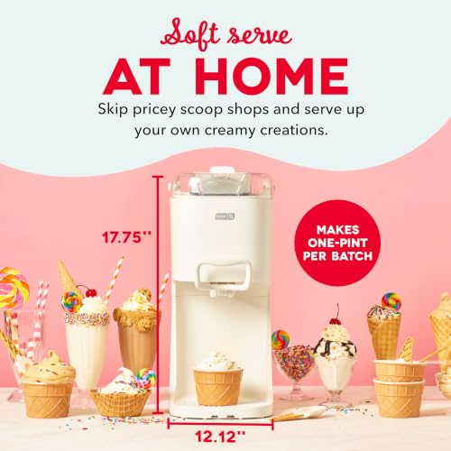Dash Soft Serve Ice Cream Maker | Frozen Yogurt, Sorbet, and Gelato - Countertop Ice Cream Machine for Home with Freezer Bowl, Ingredient Chute, & Dispensing Lever - Includes 4 Serving Bowls & Spoons