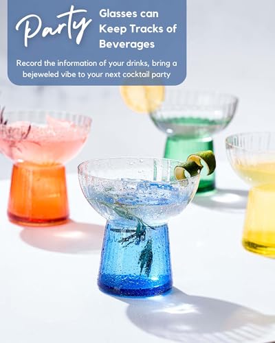 ColoVie Stemless Margarita Glasses Set of 4-13oz Ribbed Colored Glassware - Premium Hand-Blown Lead-Free Crystal - Aesthetic Rippled Cocktail Cups for Party, Cinco de Mayo, Home Bar - Gift Box