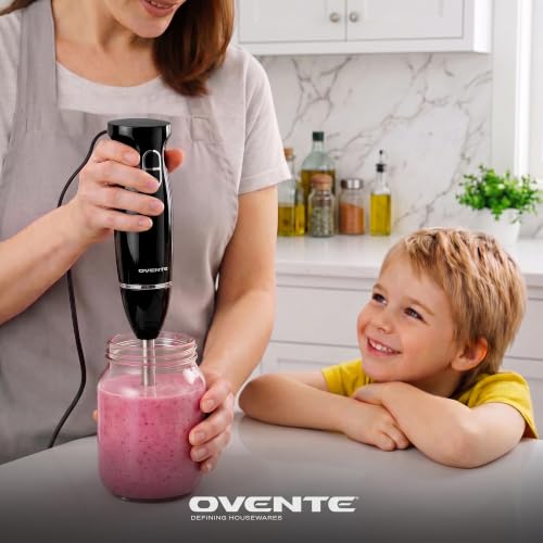 OVENTE Electric Corded Hand Blender, 300W with 2 Mixing Speeds Black HS560B