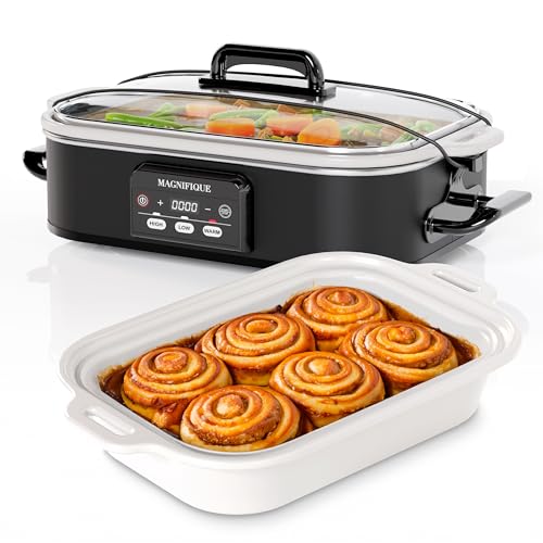 Magnifique 4 Quart Casserole Digital Slow Cooker, Premium Ceramic Bakeware for Oven, Dishwasher Safe Baking Dish,Black