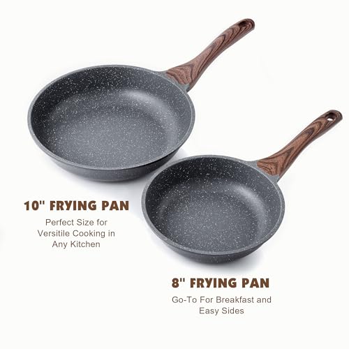 SENSARTE Nonstick Frying Pan Skillet, Swiss Granite Coating Omelette Pan, Healthy Stone Cookware Chef's Pan, PFOA Free (8/9.5/10/11/12.5 Inch) (8 Inch)