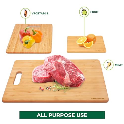 Freshware Bamboo Cutting Board Set of 3, Wooden Cutting Boards for Kitchen, Knife Friendly Food Grade Chopping Board, Lightweight with Hanging Hole for Easy Storage