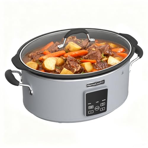 HOMECOOKIN Slow Cooker, Extra Large 10 Quart Programmable Slow Cookers with Timer, Dishwasher Safe Glass Lid & Crock, Kitchen Appliance for Families and Gatherings, Grey
