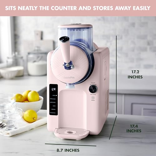 GreenPan Frost Ice Cream Maker & Slushie Machine, Soft Serve, Sorbet, Margaritas, Milkshakes, Frozen Yogurt, No Pre-Freezing, Ready in 15 Mins, 6 Modes, 7 Textures, Self-Cleaning, Family Size, Pink
