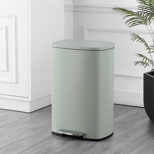 happimess HPM1006E Connor Rectangular 13-Gallon Trash Can with Soft-Close Lid and FREE Mini Trash Can, Fingerprint Resistant, Modern, Minimalistic for Home, Kitchen, Office, Bathroom, Pistachio Gelato