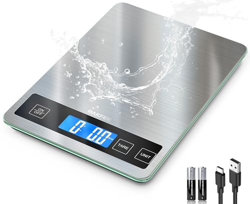 BakFee Food Scale, 33lb Digital Kitchen Scale with Stainless Steel & Tempered Glass, USB