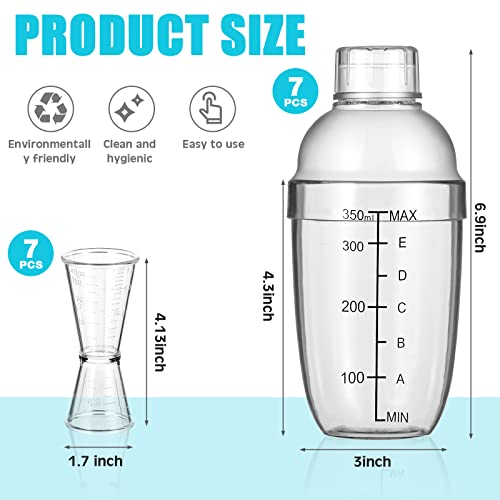 7 Pcs Plastic Cocktail Shaker Set Drink Mixer with Mark Clear Drink Cocktail Shaker and Measuring Jigger Set Ounce Cup Clear for Bar Party Home Use Wine Bar(11.8oz)