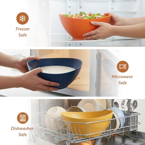 Homienly 60oz Wheat Straw Bowls Set of 6 Salad Bowls Large Popcorn Bowl Unbreakable Serving Bowls Microwave & Dishwasher Safe Bowl Set Centerpiece Bowls for Kitchen, Party, Decor, Camping (Multi)