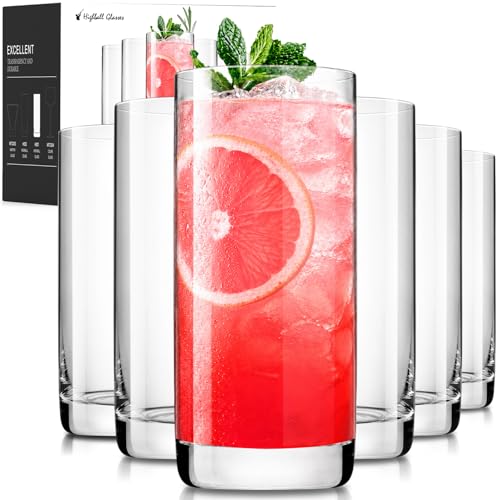 Echubao Highball Glasses Set of 6, 13oz Lead-Free Crystal Drinking Water Glasses, Clear Tall Glass Cups for Cocktail Parties & Daily Use