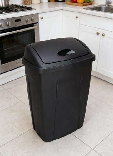 Cukux Black 13-Gallon Plastic Rotating lid Trash can, Waterproof and Odor-Proof, Modern Style, Simple and Elegant, Suitable for Kitchen, Office, Bathroom, Patio, Bedroom, Living Room.