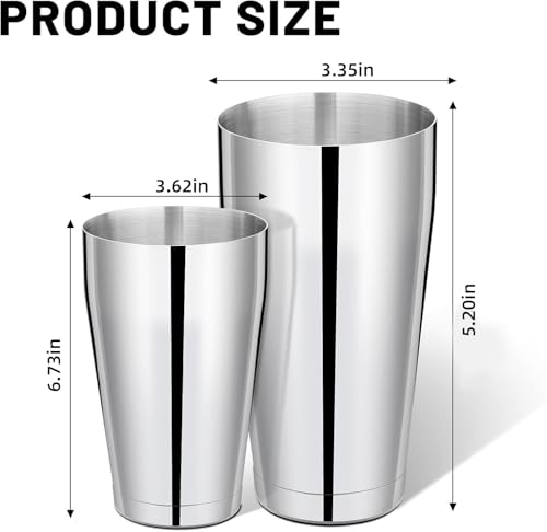 Mwellewm 8 Pcs Cocktail Shaker Boston Shaker Set Professional Bartender Kit Bar Stainless Steel Drink Shaker Bartending Martini Tin with 18oz & 28oz Mixed Alcohol Tool for Beginner(Silver)