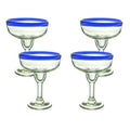 Recreado Cobalt Blue Rim Margarita Glasses Set of 4 – Hand Blown Mexican Glassware – 14 oz Recycled Glass Margarita Glass – Hand blown Mexican Drinking Glasses for Cocktails & Tequila