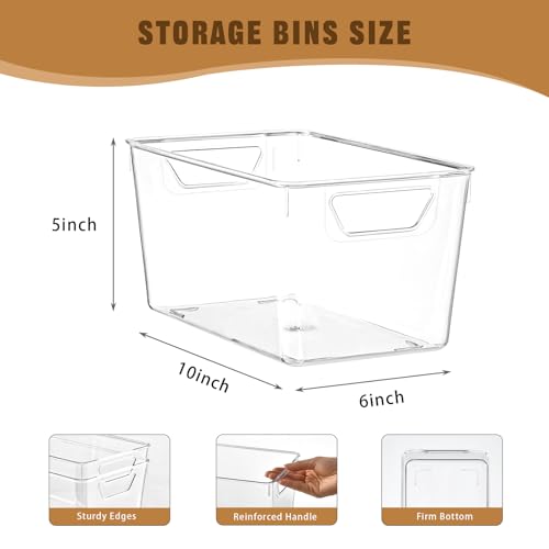 Freebat 12 Pack Middle Organizers and Storage, Pantry Organization and Storage Bins, Cabinet Organizer, Clear Plastic Storage Containers with Handle，Acrylic Storage Bins for Cabinet, Fridge