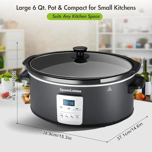7QT 280W Electric Slow Cooker, Digital 20H Timer & 3-Level Heat Settings, Oval Ceramic Inner Pot, Black, for Family Dinners