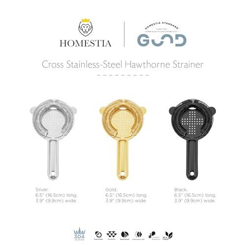 Homestia Gold Hawthorne Cocktail Strainer, Stainless Steel Bar Strainer with Heavy Duty Spring for Shakers & Mixing Glasses, Professional Drink Strainer for Bartenders