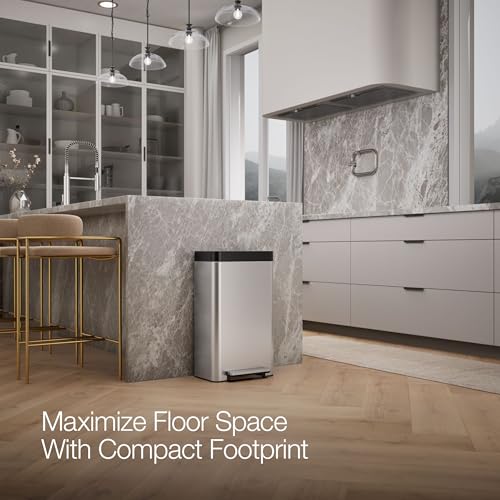 Kohler 20941-ST 8 Gallon Tall Hands-Free Kitchen Step Can, Trash Can with Foot Pedal, Quiet-Close Lid, Stainless Steel