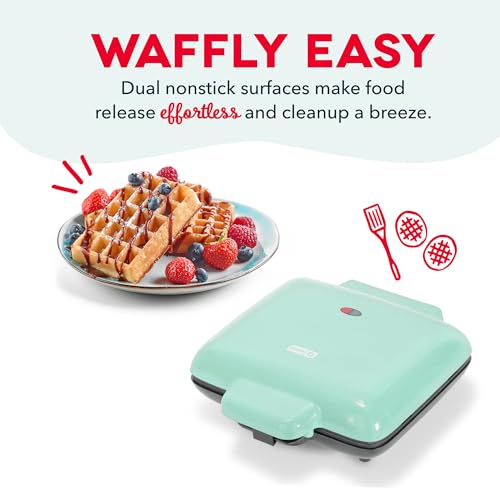 Dash Multi Mini Waffle Maker- Quad Waffle Maker for Family Breakfasts - Dual Nonstick Heating Plates & Easy-Release Surface - Compact & Fast-Heating - Aqua