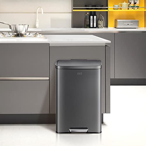 EKO Madison Matte Black Stainless Steel 13.2 Gal/50L Kitchen Step Trash Can or Recycling Bin, Removable Inner Liner, Soft Close Lid, Fingerprint Resistant Finish