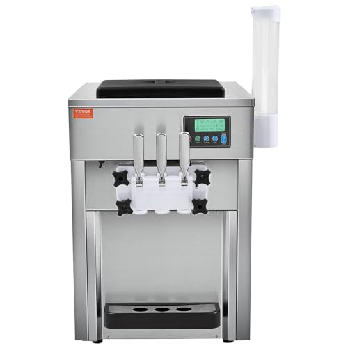 VEVOR Commercial Ice Cream Machine, 21 QT/H Soft Serve Ice Cream Maker with LCD Panel Auto Clean 3-Flavor Pre-cooling for Restaurant Snack Bar