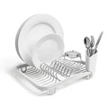 Umbra Sinkin Dish Drying Rack – Drainer Caddy with Removable Cutlery Holder – Use in Sink or On Counter, Standard, White/Nickel