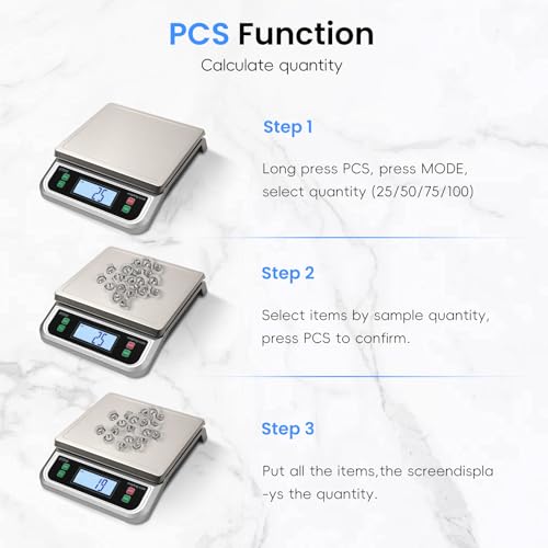 LNXDMWMS 88lb/40kg Food Scale with 6 Unit Stainless Steel Commercial Kitchen Scale, with Full View LCD Display Large Kitchen Scale with Tare and Pcs Funtion for Baking, Cooking, Flour, Fruits Silver