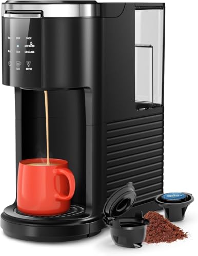 Kismile Single Serve Coffee Maker, 2 in 1 Drop Coffee Machine Compatible with K Cup & Ground Coffee, 5 Brew Sizes 6-14