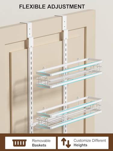 Delamu 9 Tier Over The Door Pantry Organizer, Pantry Organization and Storage, Hanging Spice Rack for Pantry Door Organizer, Metal Pantry Door Shelves for Kitchen Bathroom Laundry Room,15.3" White