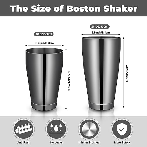 Sabary 6 Pcs Cocktail Shakers Professional Bar Shaker Boston Set Stainless Steel Martini Drink Mixer Basic Tool Weighted Shake Metal Can Cocktail Shaker Set, 18 Oz, 28 oz (Black)