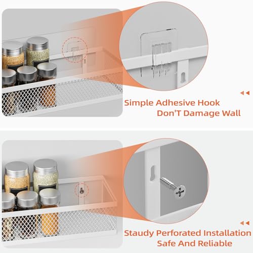 Umomi Spice Rack Wall Mount, 4 Pack Wall Spice Rack & Hanging Storage Baskets Organizer Wall Mount, Large Capacity Metal Spice Shelf for Kitchen Cabinet, Pantry Doors, Bathroom, Shower, Home Decor