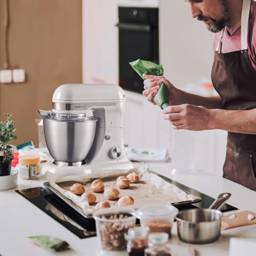 Geek Chef Electric Stand Mixer, 4.8QT 12 Speeds Tilt-head Food Mixer with Dough Hook, Whisk, Beater, Bowl, Rotary Knob for Home Kitchen Use, Bright White